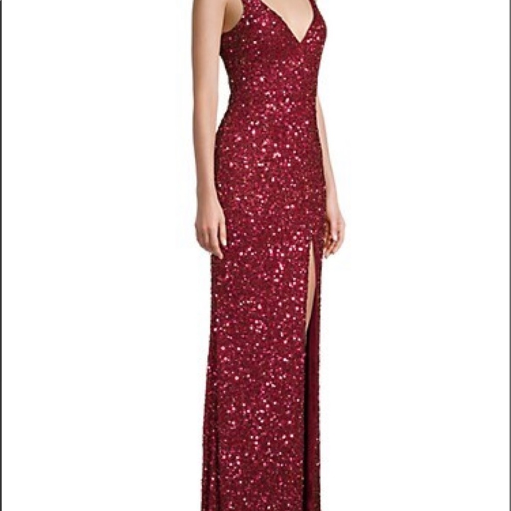 Mac Duggal V-Neck Sequin Sheath Gown